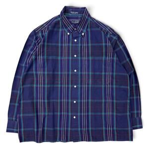 Vintage 90s Van Heusen Editions Blue Purple Plaid Button Up Shirt Large Preppy